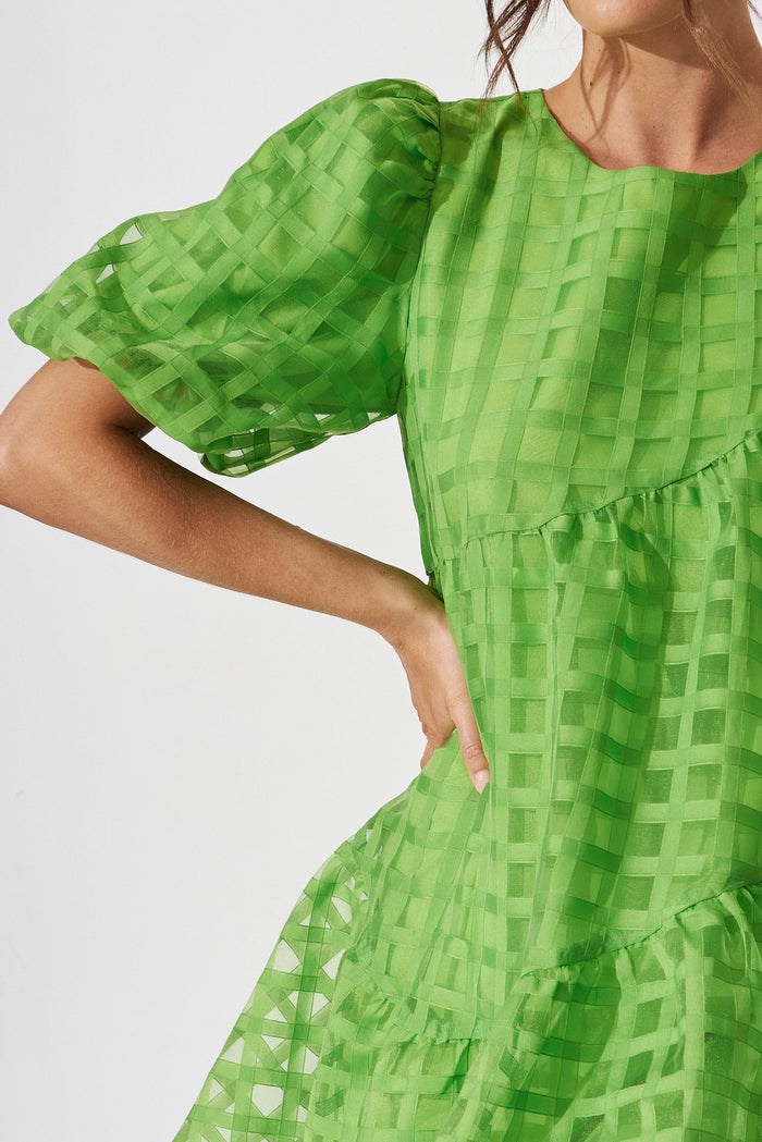 Galia Smock Dress In Green Organza - detail