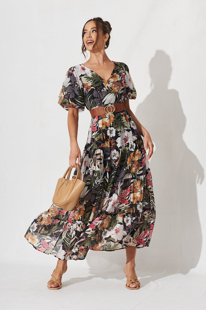 Naomy Maxi Dress In Black Floral - full length