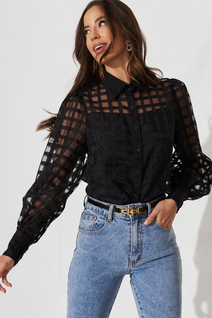 Giulana Shirt In Black Organza - front