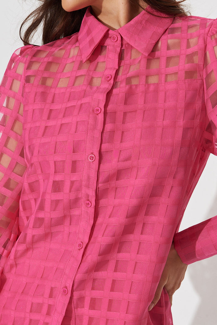 Giulana Shirt In Hot Pink Organza - detail