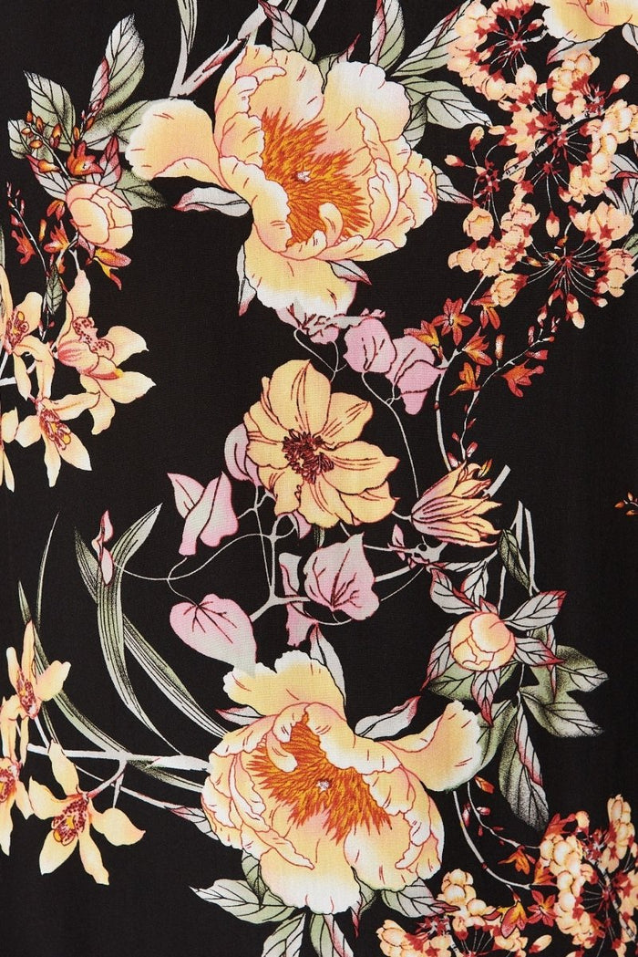 Clove Top In Black With Cream Floral - St Frock (Dev)