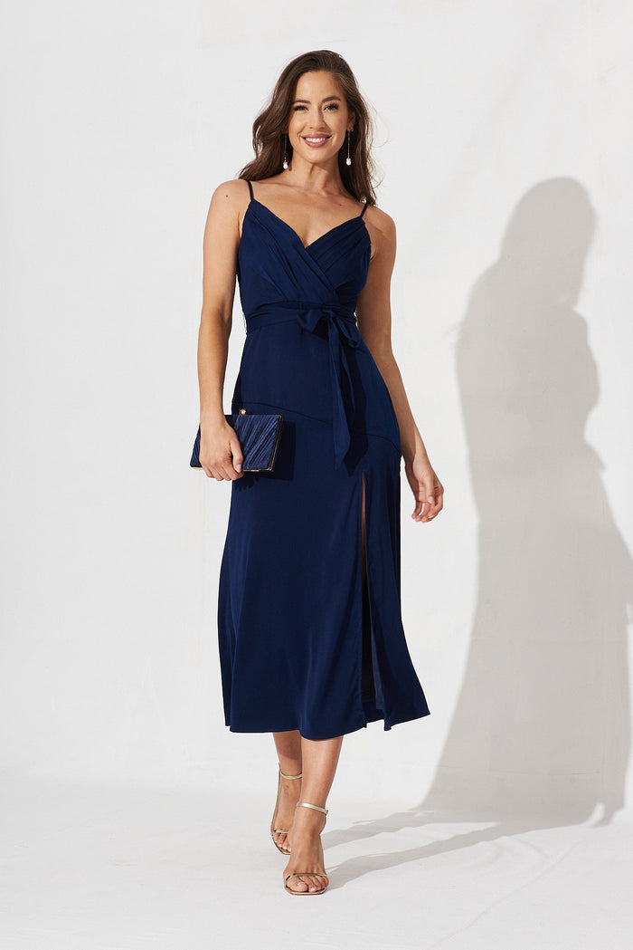 Elaine Midi Dress In Navy - full length