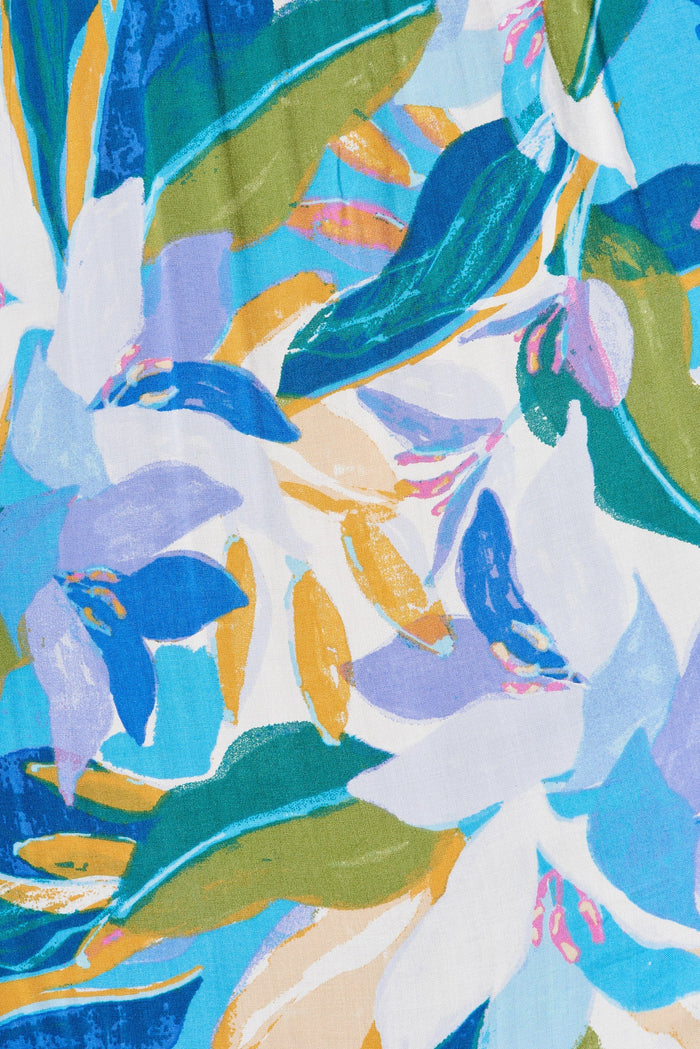 Mastyn Midi Dress In Blue Floral - fabric