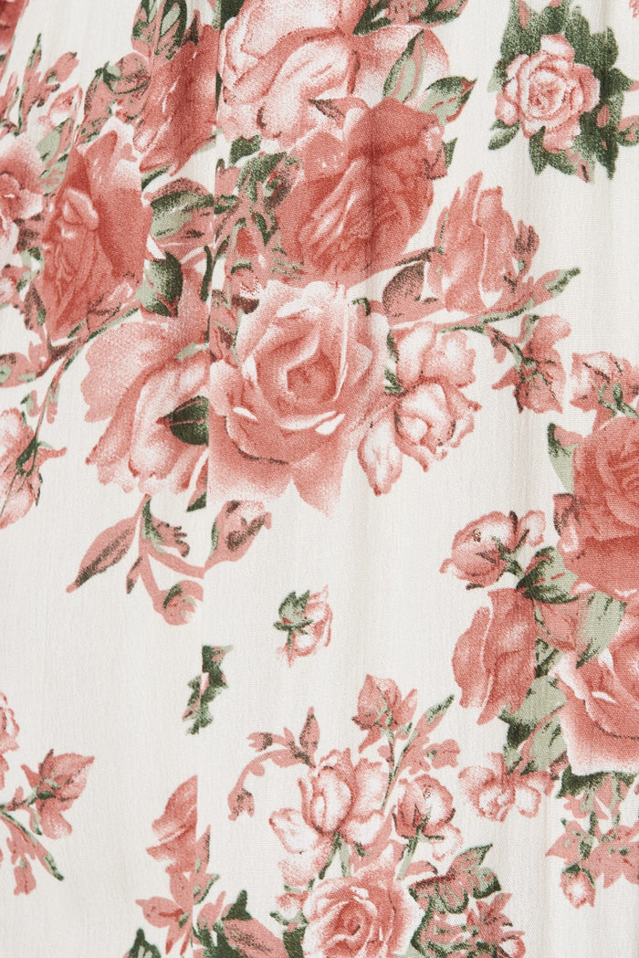 Boheme Maxi Dress In White With Pink Floral - St Frock (Dev)