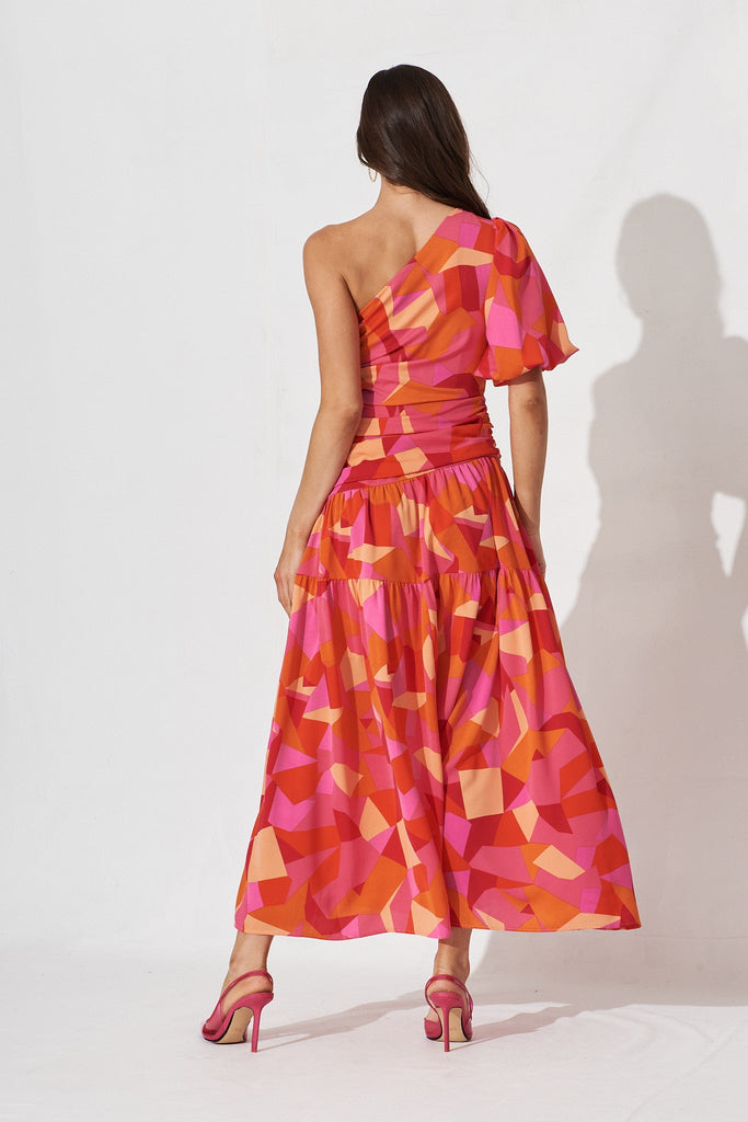 Berlyn Off Shoulder Maxi Dress In Pink With Orange Floral - back