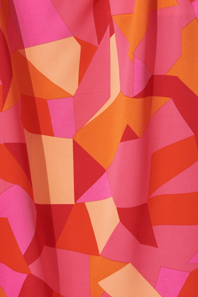 Berlyn Off Shoulder Maxi Dress In Pink With Orange Floral - fabric