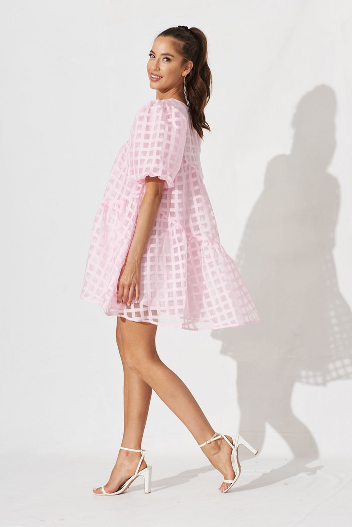 Galia Smock Dress In Pink Organza - side