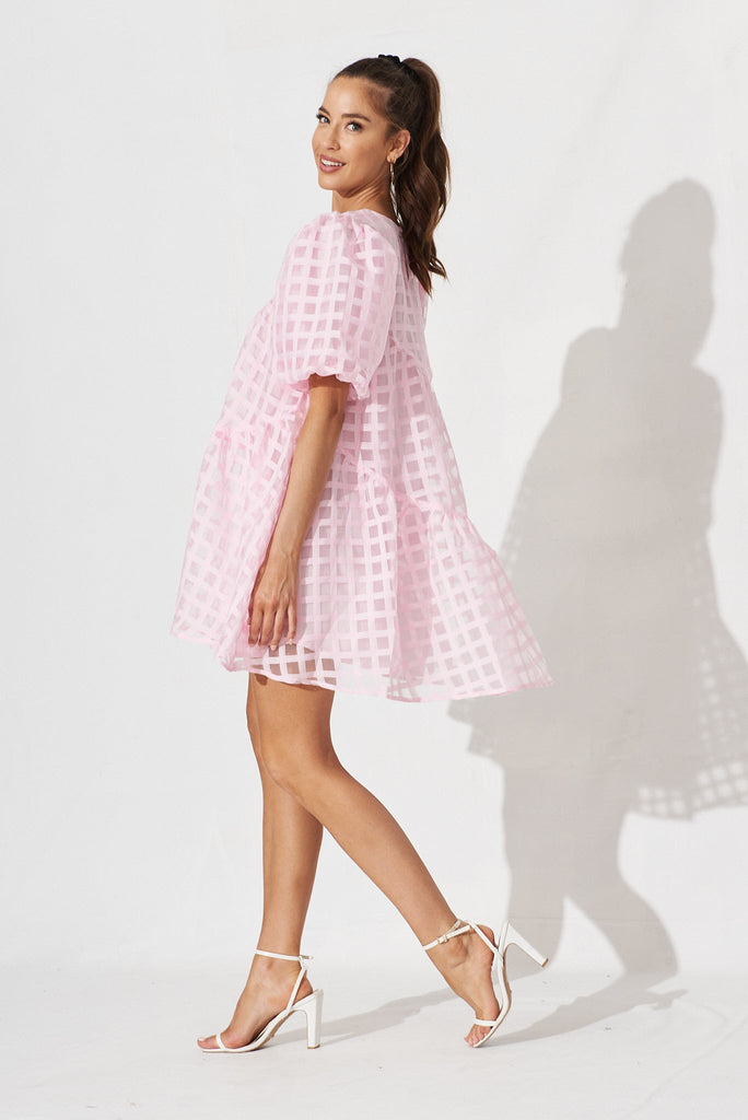 Galia Smock Dress In Pink Organza - side