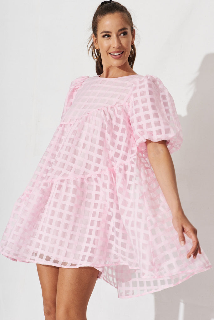 Galia Smock Dress In Pink Organza - front
