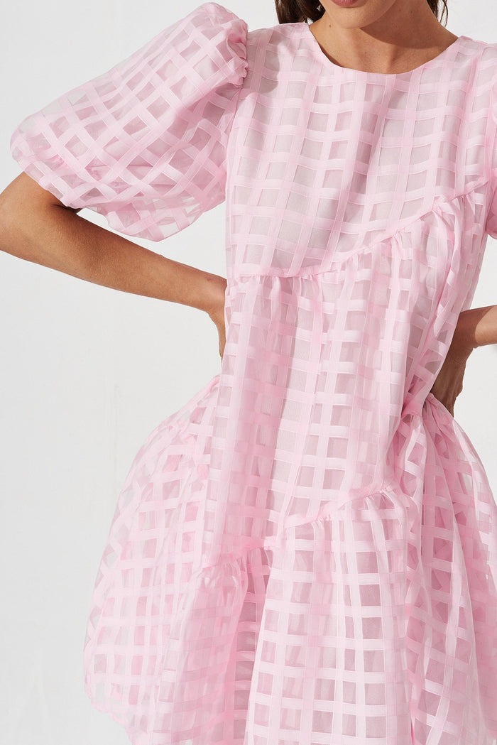 Galia Smock Dress In Pink Organza - detail