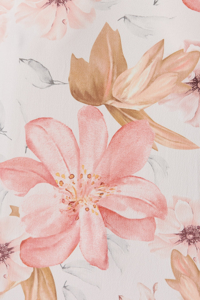 Jina Top In White With Peach Floral - fabric
