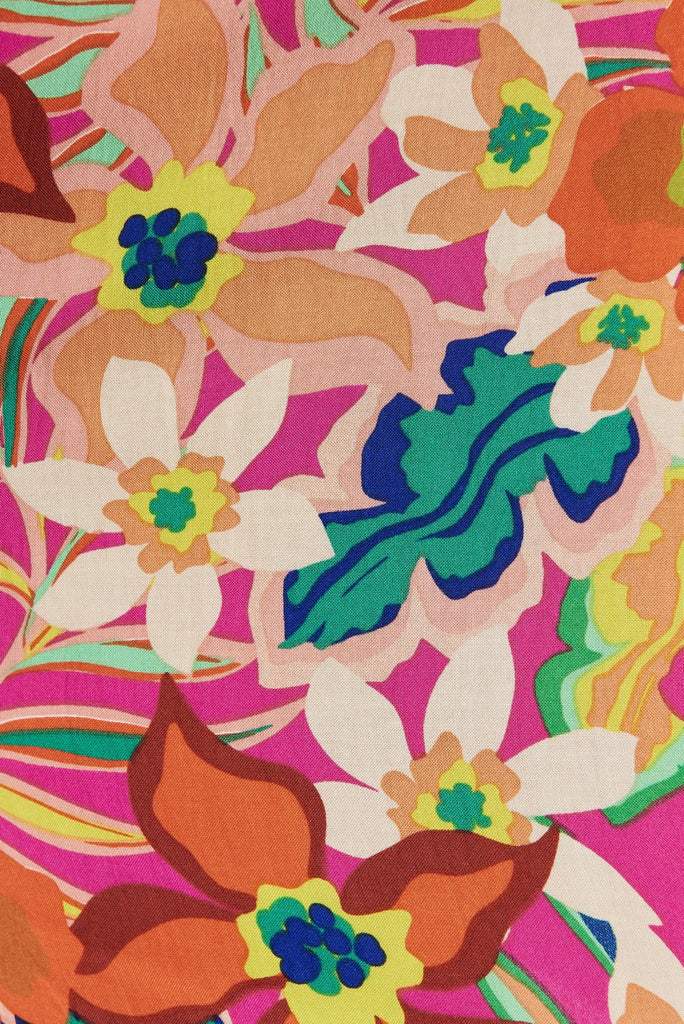 Powers Playsuit In Pink With Multi Retro Floral - fabric