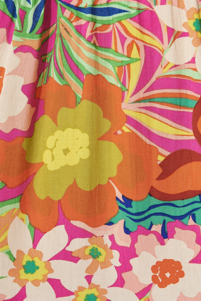 Fonda Midi Dress In Pink With Multi Retro Floral - fabric