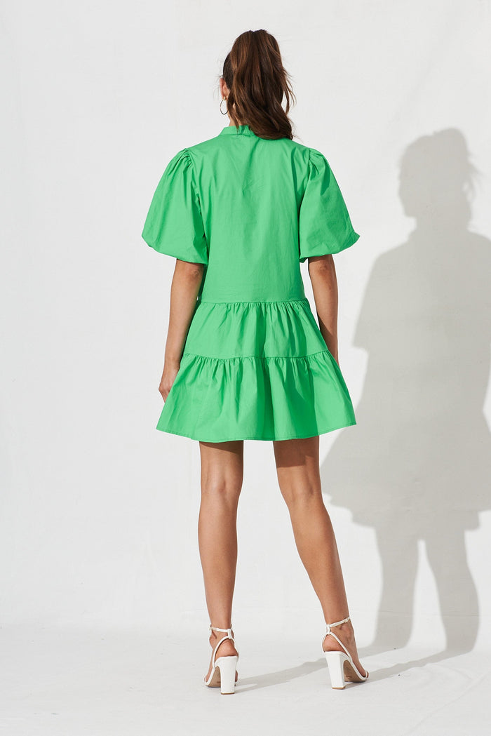 Festine Smock Dress In Green Cotton - back