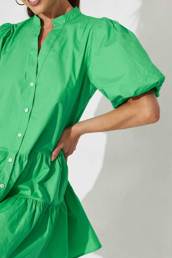 Festine Smock Dress In Green Cotton - detail