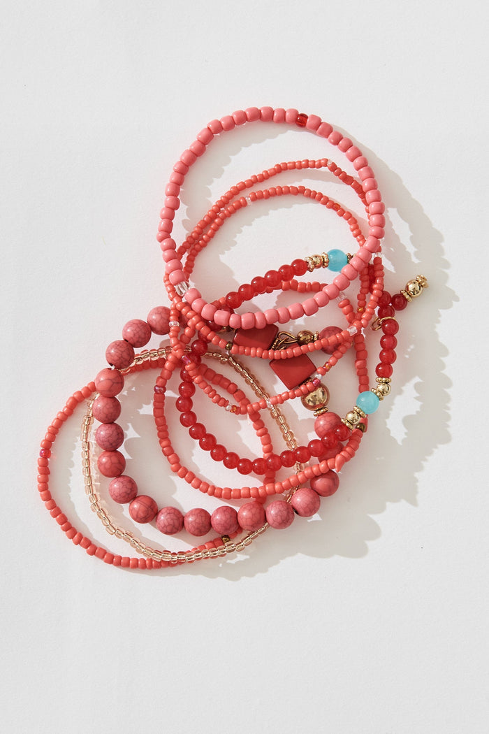 August + Delilah Heather Stacked Bracelet In Hot Pink - front flatlay