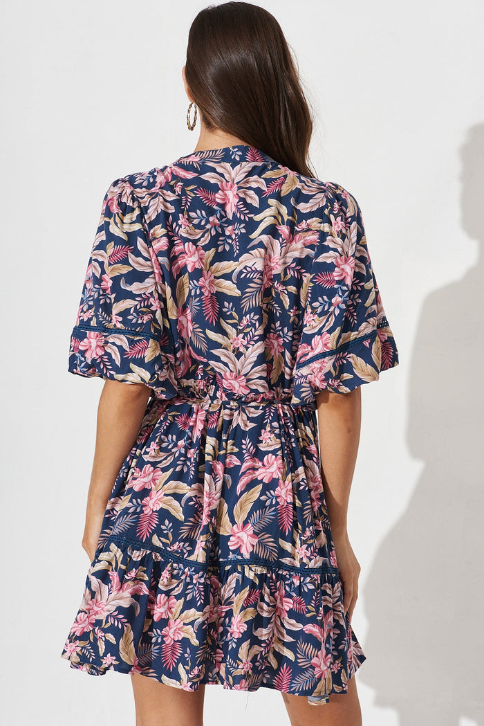 Jaydee Dress In Navy With Blush Floral - back