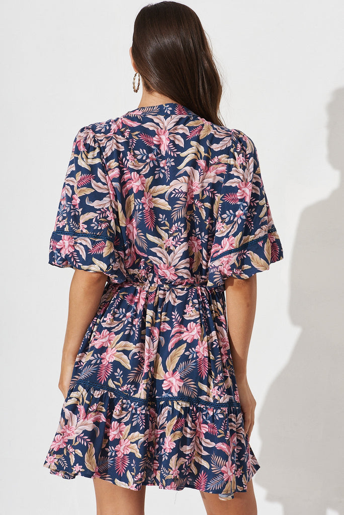 Jaydee Dress In Navy With Blush Floral - back