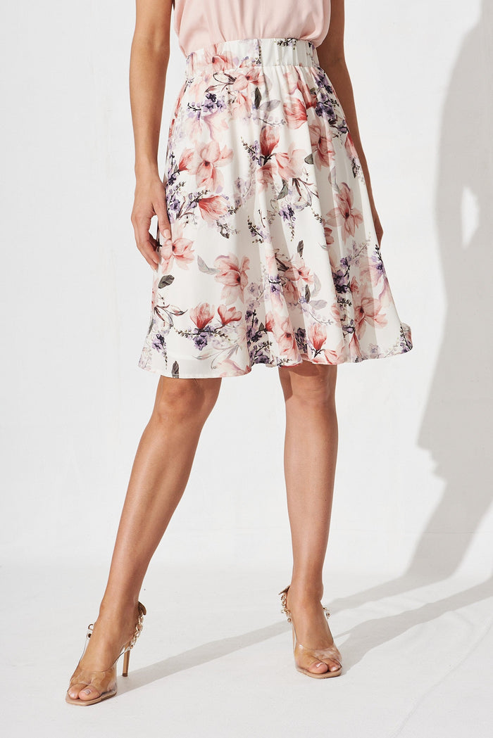 Hunny Skirt In Cream Floral - front