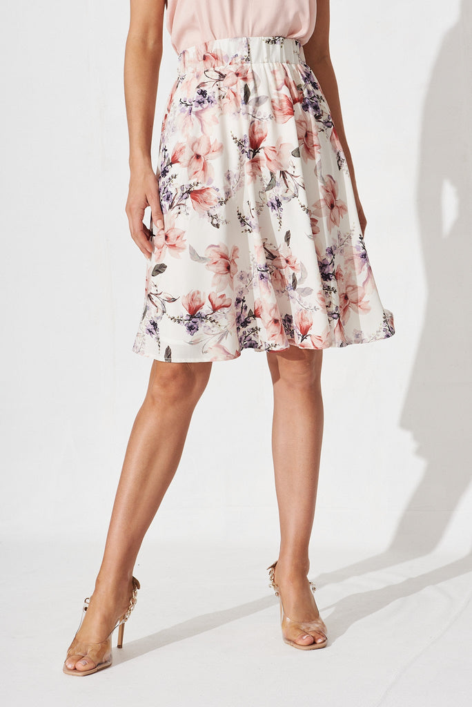 Hunny Skirt In Cream Floral - front