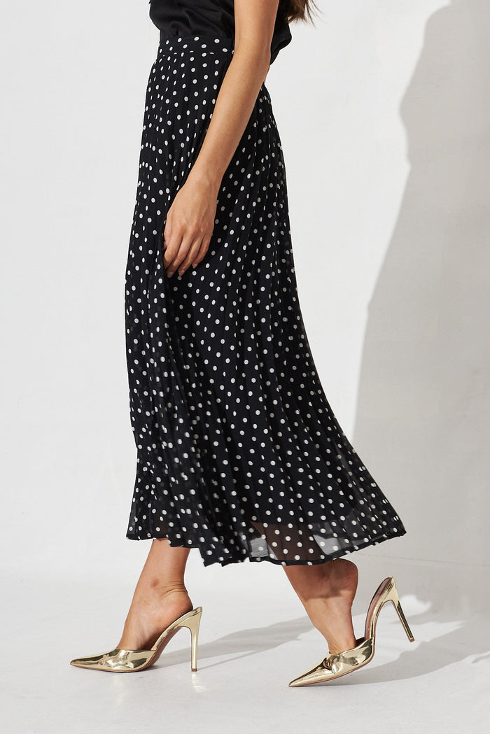Tallie Midi Pleat Skirt In Black With White Spot Chiffon - side