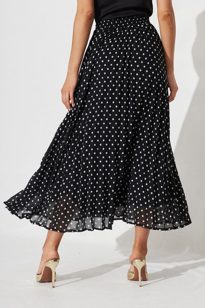 Tallie Midi Pleat Skirt In Black With White Spot Chiffon - back