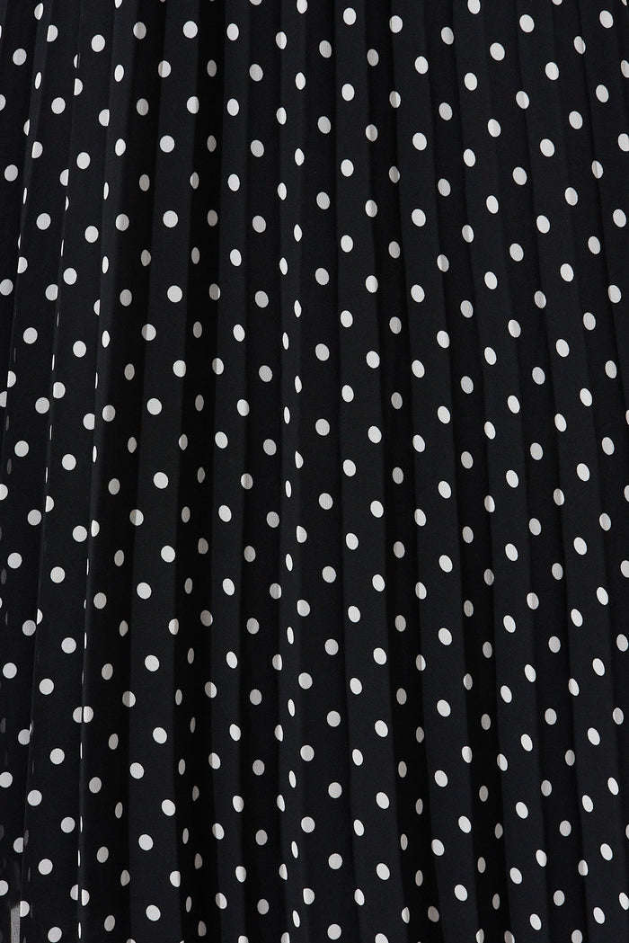 Tallie Midi Pleat Skirt In Black With White Spot Chiffon - fabric