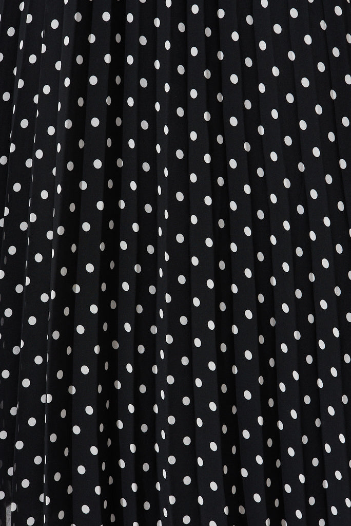 Tallie Midi Pleat Skirt In Black With White Spot Chiffon - fabric
