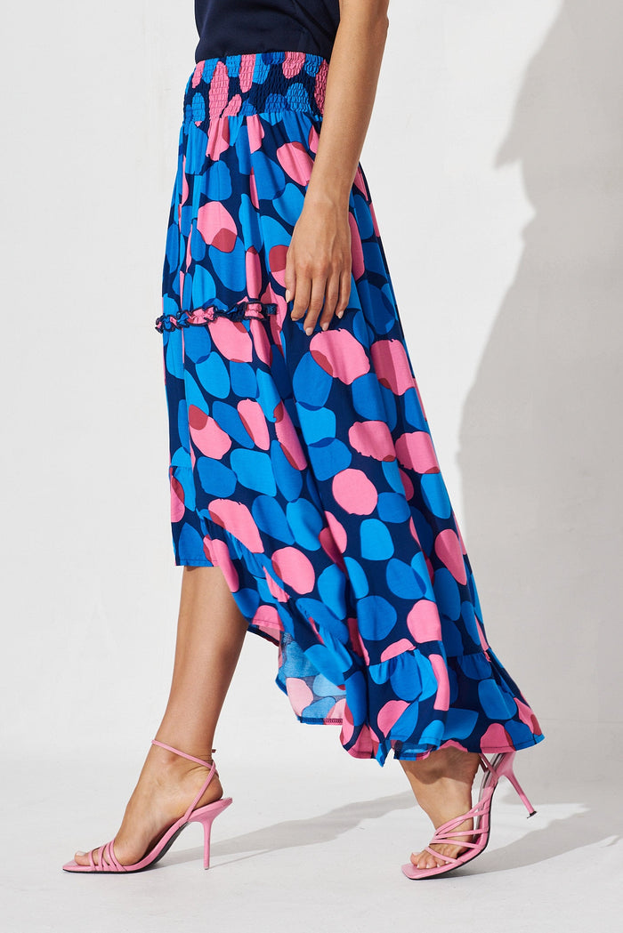 Tonia Maxi Skirt In Navy With Blue Spot - side