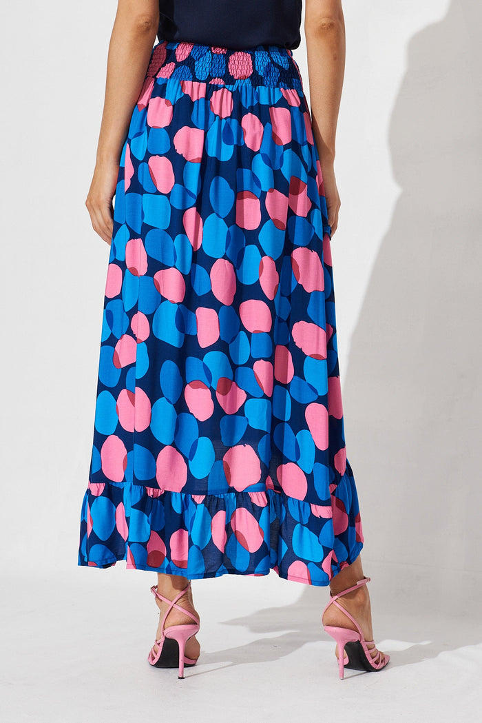Tonia Maxi Skirt In Navy With Blue Spot - back