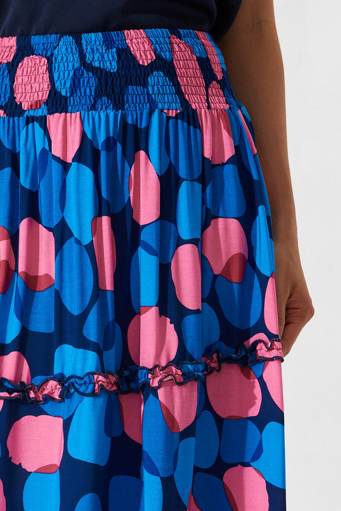 Tonia Maxi Skirt In Navy With Blue Spot - detail