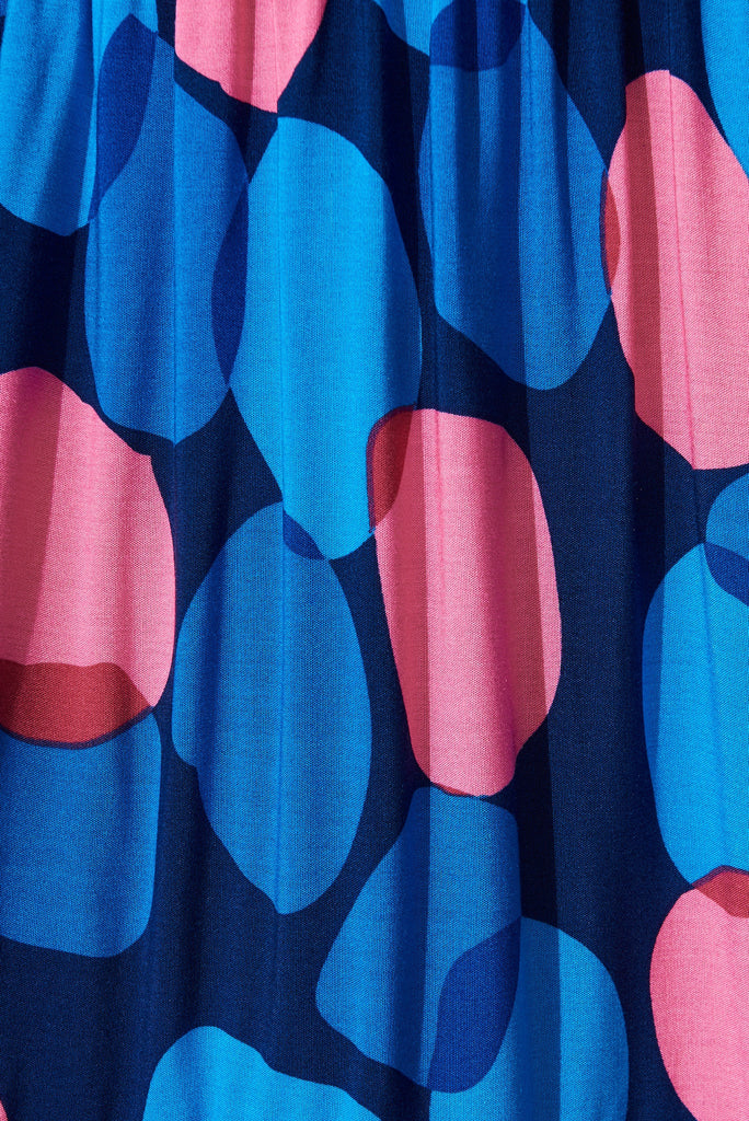 Tonia Maxi Skirt In Navy With Blue Spot - fabric