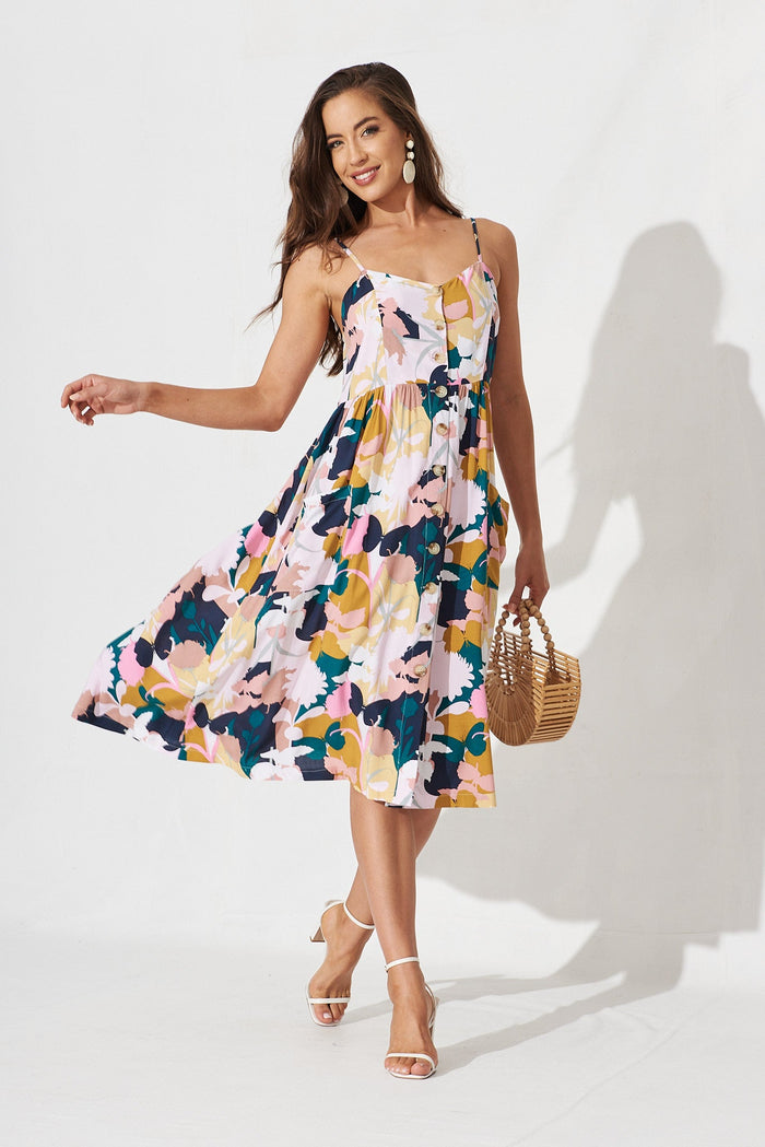 Jezebel Dress In Multi Floral - full length