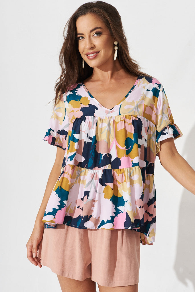 Priya Smock Top In Multi Floral - front