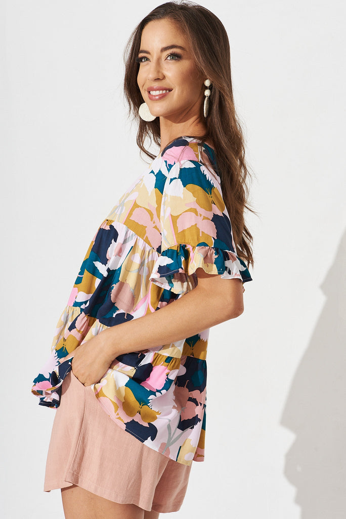 Priya Smock Top In Multi Floral - side
