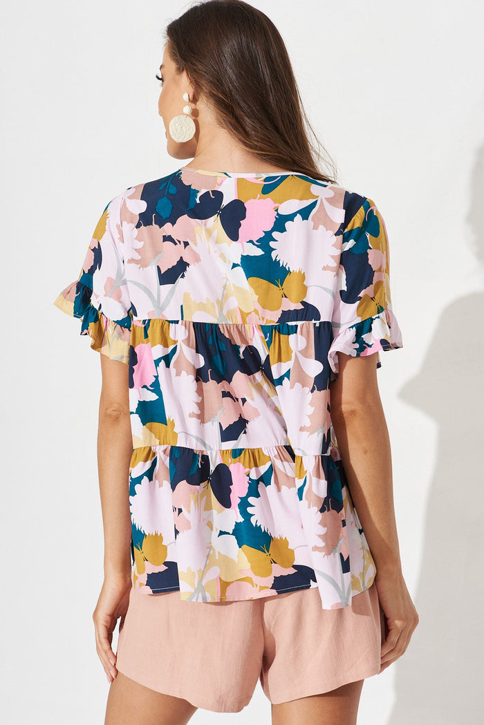 Priya Smock Top In Multi Floral - back