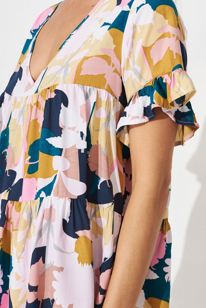Priya Smock Top In Multi Floral - detail