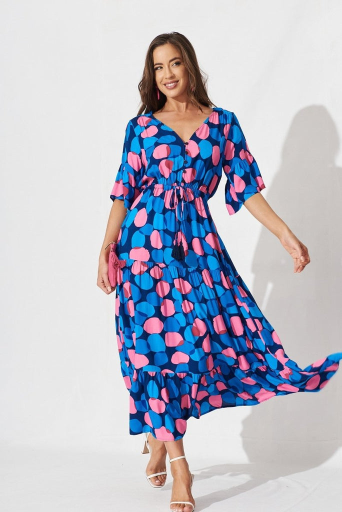 Brylee Maxi Dress In Navy With Blue Spot - St Frock (Dev)