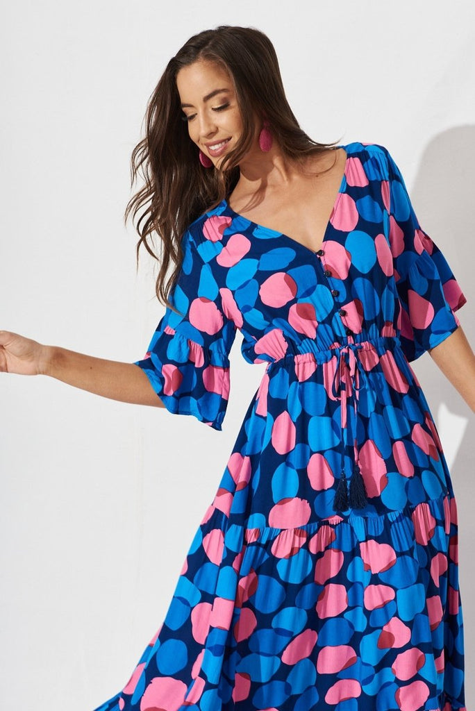 Brylee Maxi Dress In Navy With Blue Spot - St Frock (Dev)