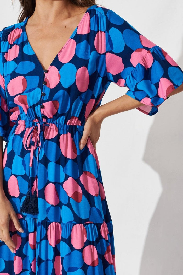 Brylee Maxi Dress In Navy With Blue Spot - St Frock (Dev)