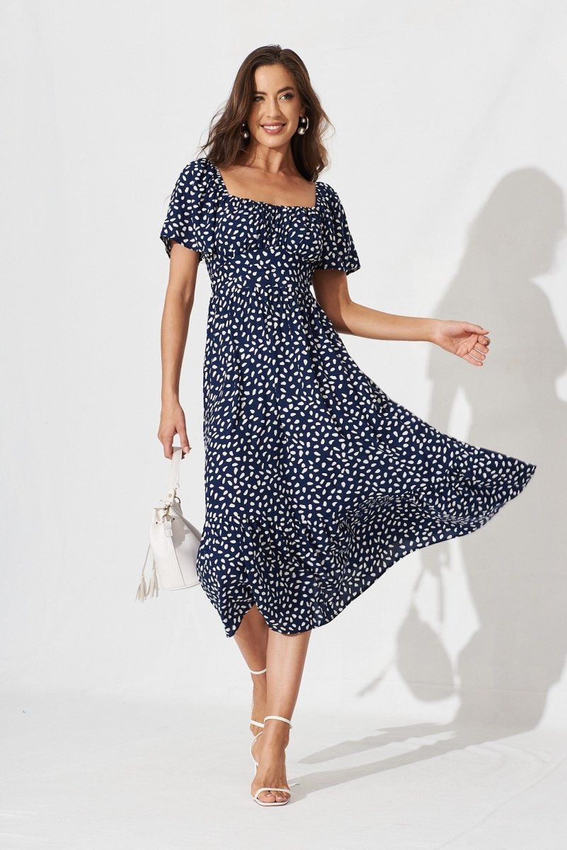 Candie Midi Dress In Navy With White Speckle - St Frock (Dev)