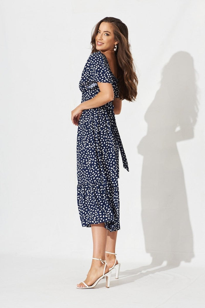 Candie Midi Dress In Navy With White Speckle - St Frock (Dev)