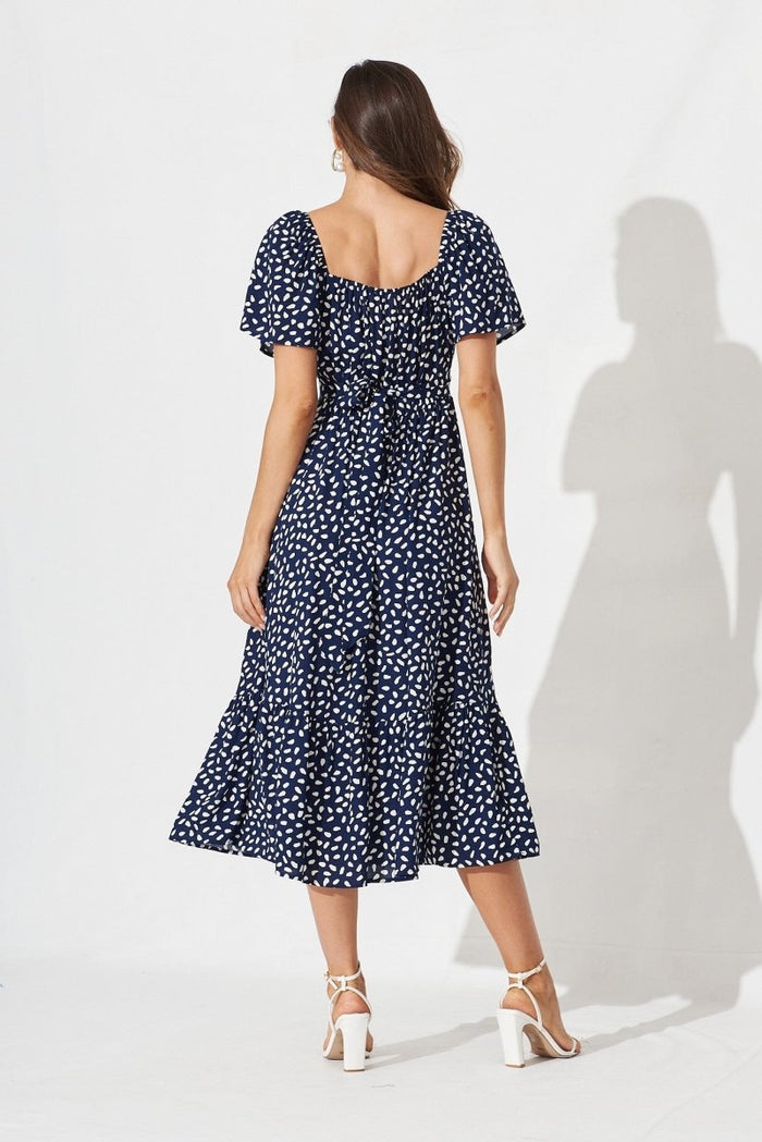 Candie Midi Dress In Navy With White Speckle - St Frock (Dev)