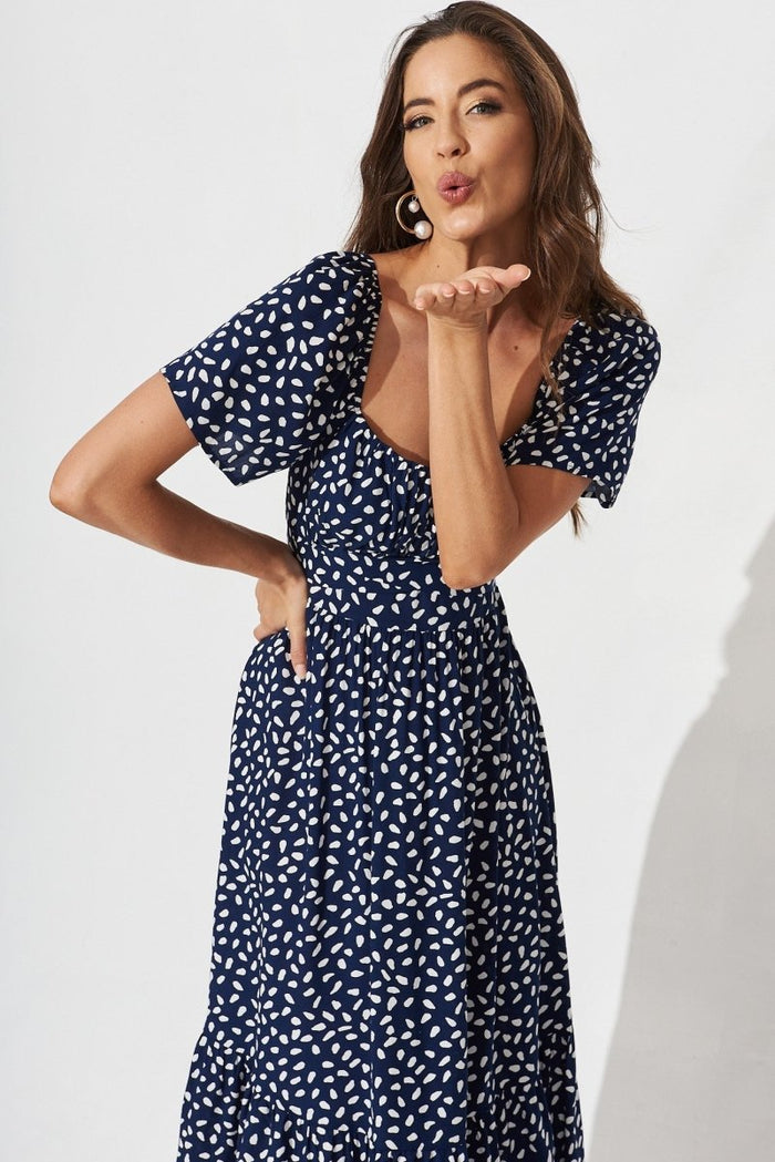 Candie Midi Dress In Navy With White Speckle - St Frock (Dev)