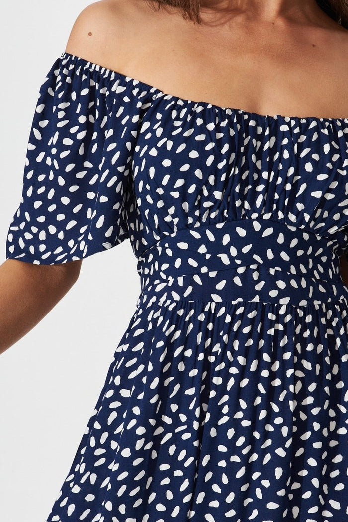 Candie Midi Dress In Navy With White Speckle - St Frock (Dev)