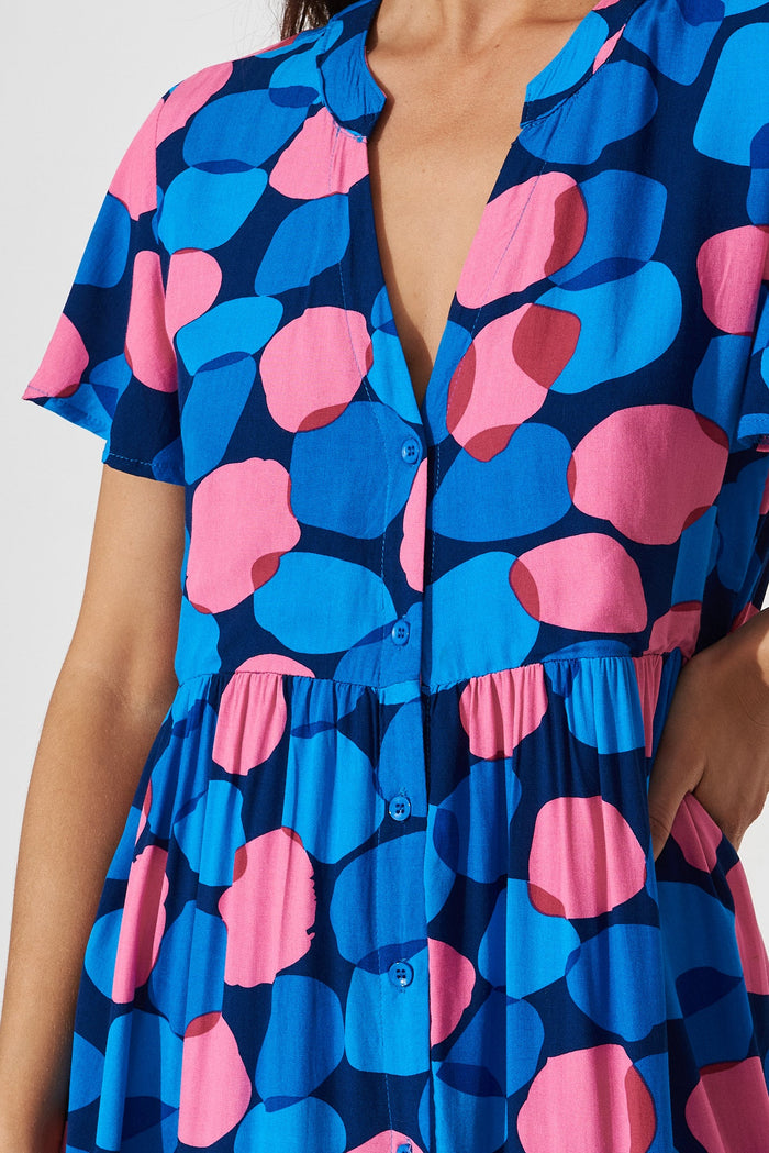 Shelby Smock Dress In Navy With Blue Spot - detail