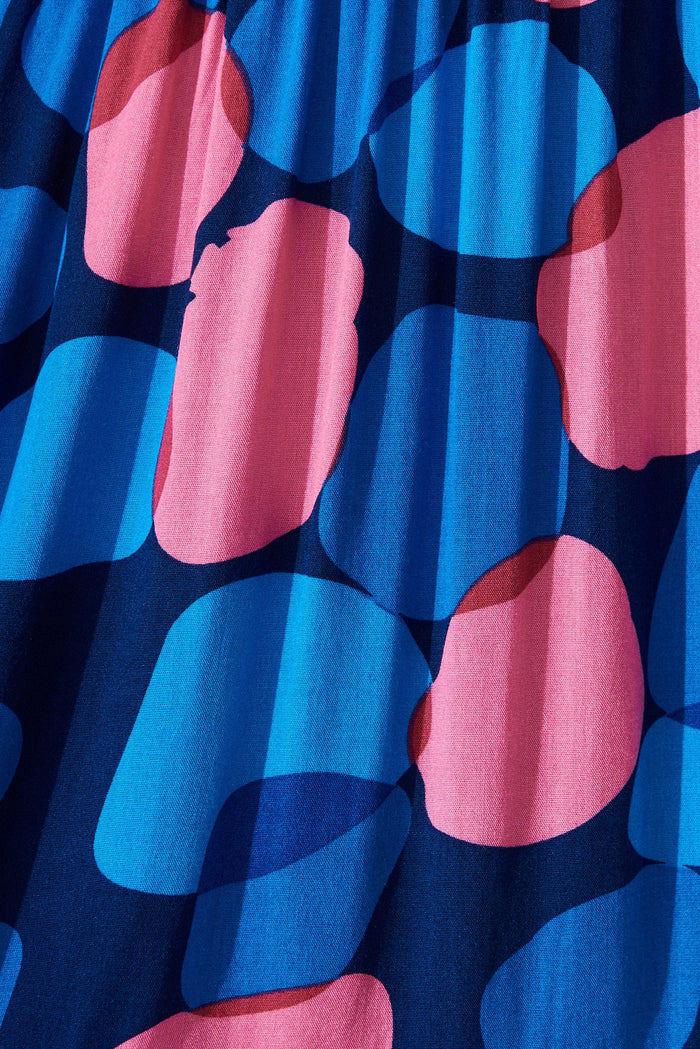 Shelby Smock Dress In Navy With Blue Spot - fabric