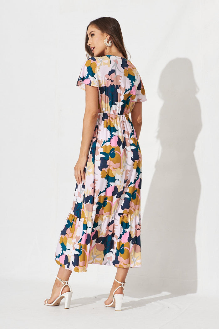Jemora Maxi Dress In Multi Floral - back