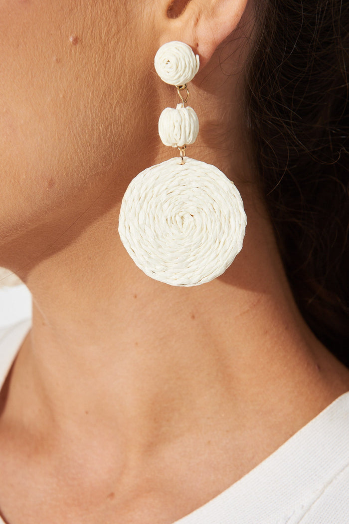 August + Delilah Sylvie Drop Earrings In White Straw - side close up