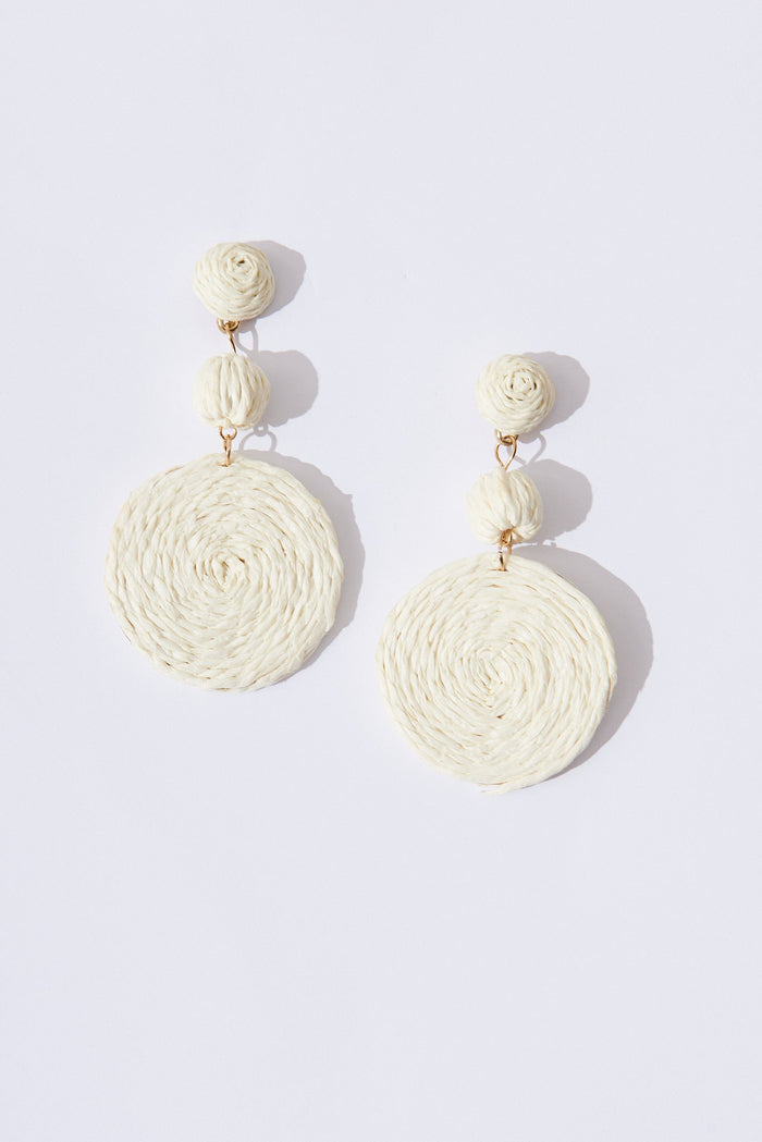 August + Delilah Sylvie Drop Earrings In White Straw - front